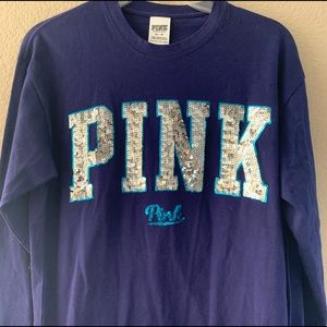 Victoria Secret PINK Blue Long Sleeve Sequin Shirt